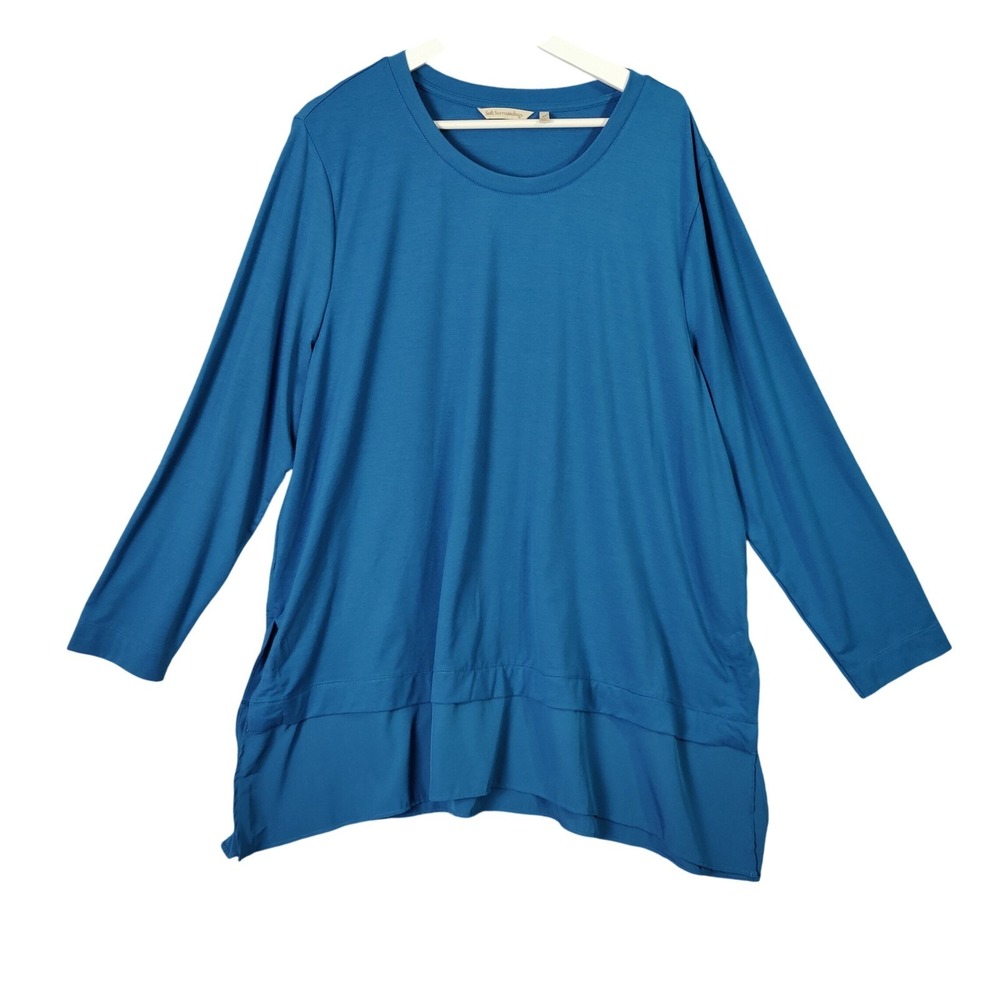 Soft Surroundings Womens Lagenlook Coastal Tunic 2X Teal Layered Hem Long Sleeve